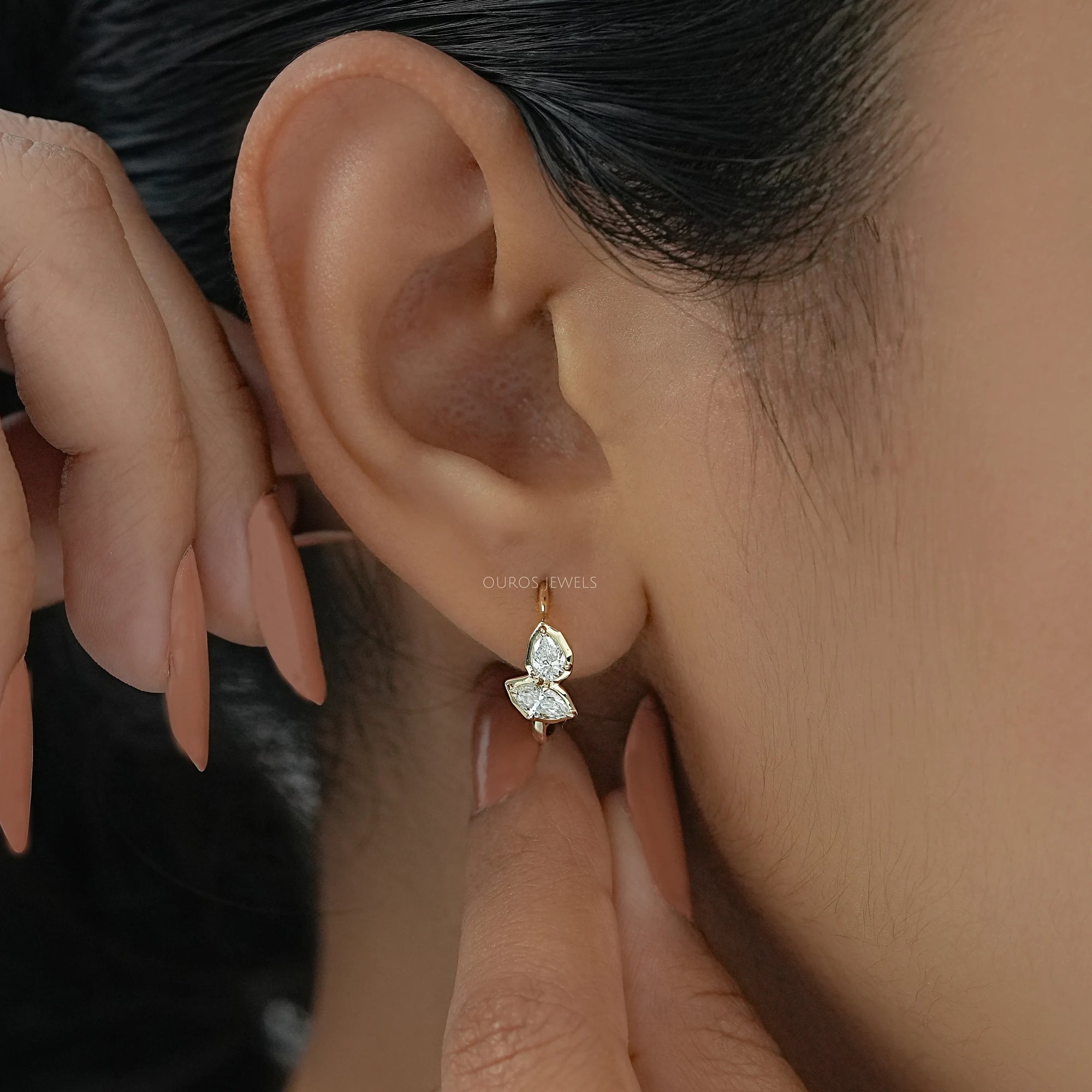 Pear And Marquise Lab Diamond Hoop Earrings Earrings