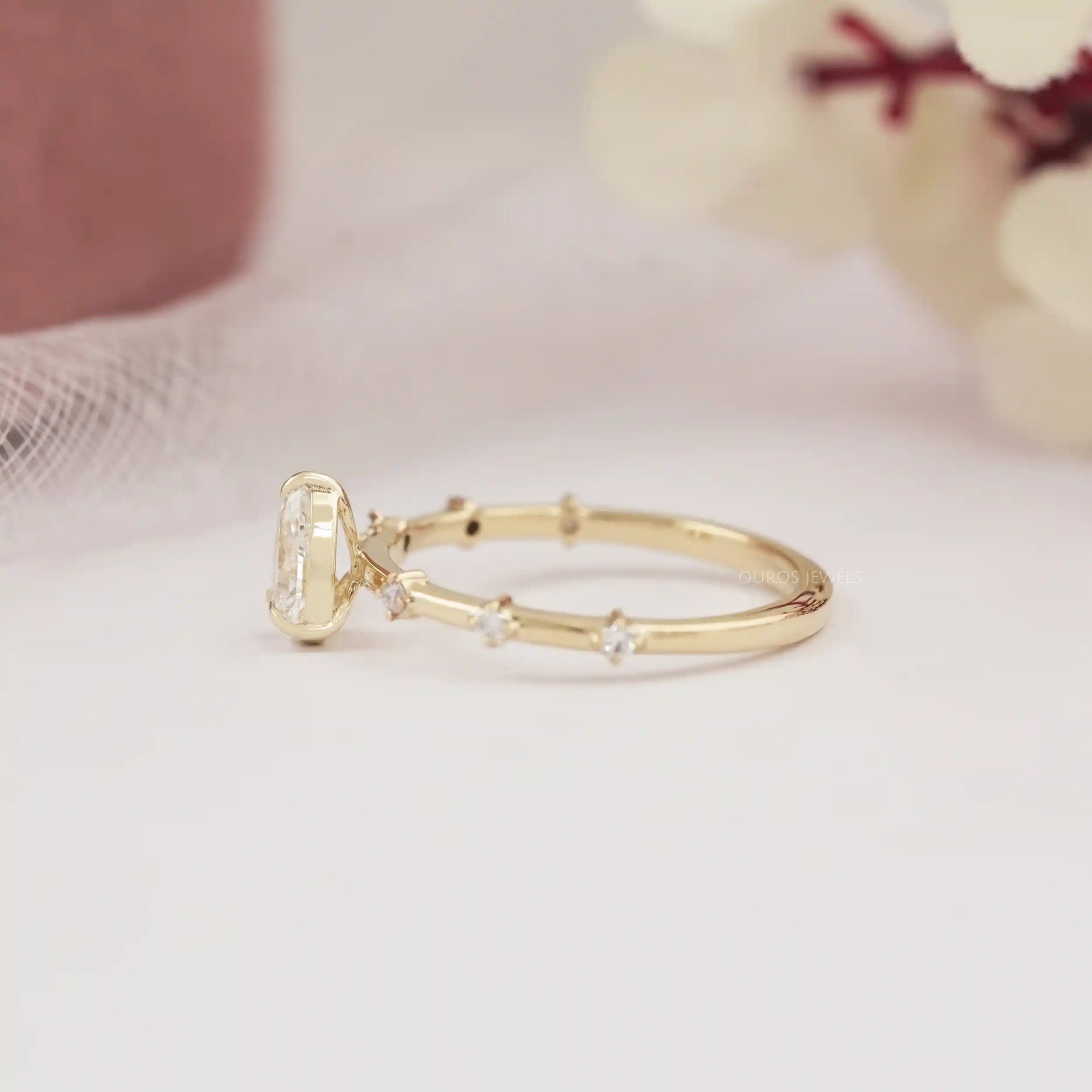 Pear Cut Lab Grown Accent Diamond Engagement Ring