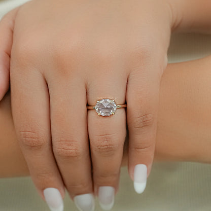East West Rose Cut Oval Diamond Solitaire Ring