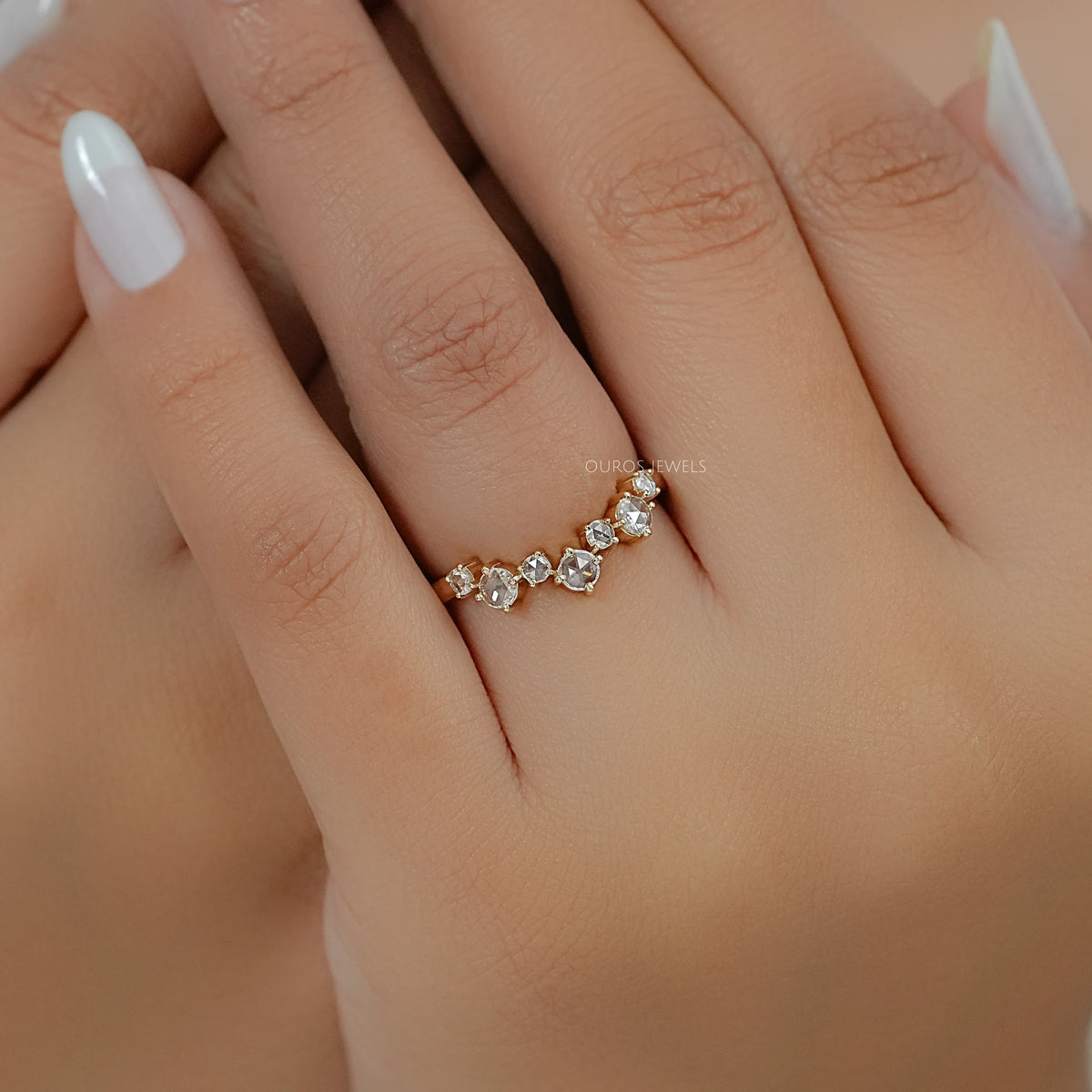 Rose Cut Round Diamond Curved Engagement Ring
