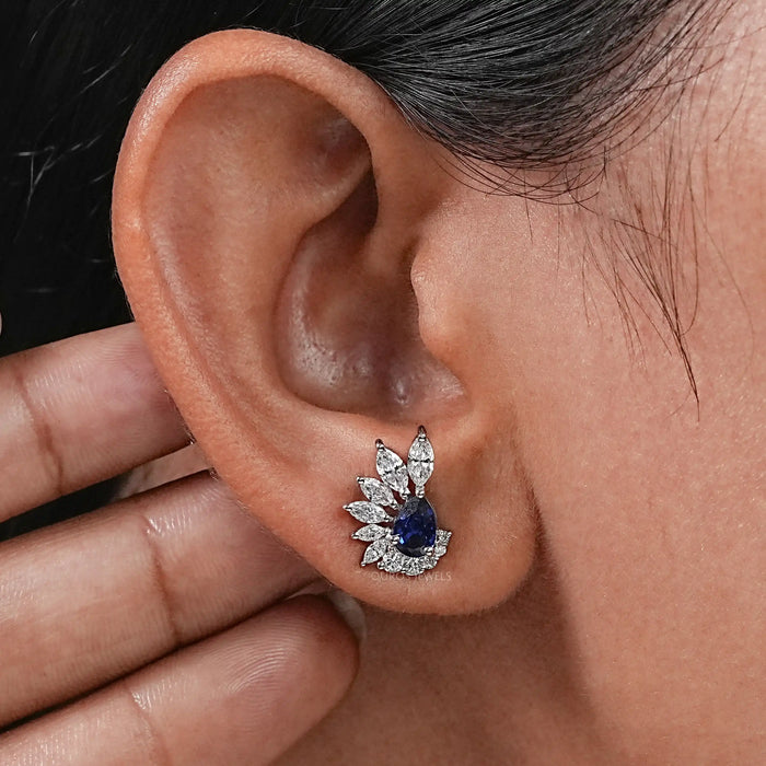 Sapphire Pear And Marquise Diamond Stud Earrings