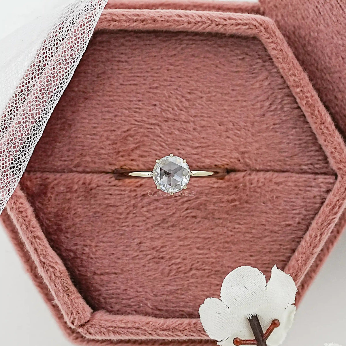 Rose Cut Round Diamond Solitaire Engagement Ring Ring