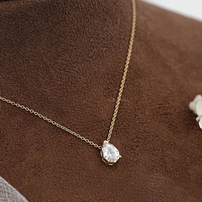 Step Cut Pear Lab Diamond Solitaire Pendant Necklaces