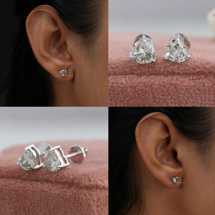 Heart Cut Lab Diamond Back Stud Earrings