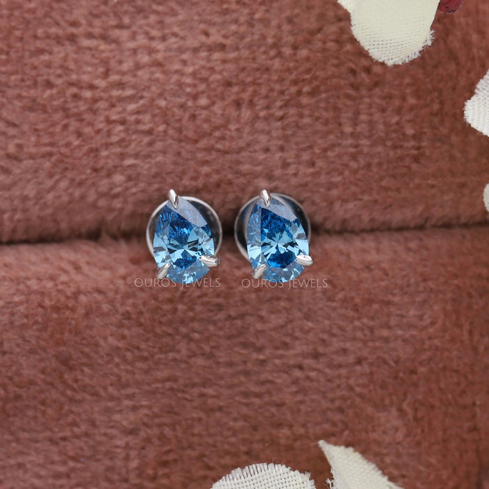 Blue Pear Lab Diamond Stud Earrings
