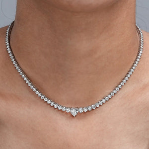 Heart And Round Cut Diamond Tennis Necklace