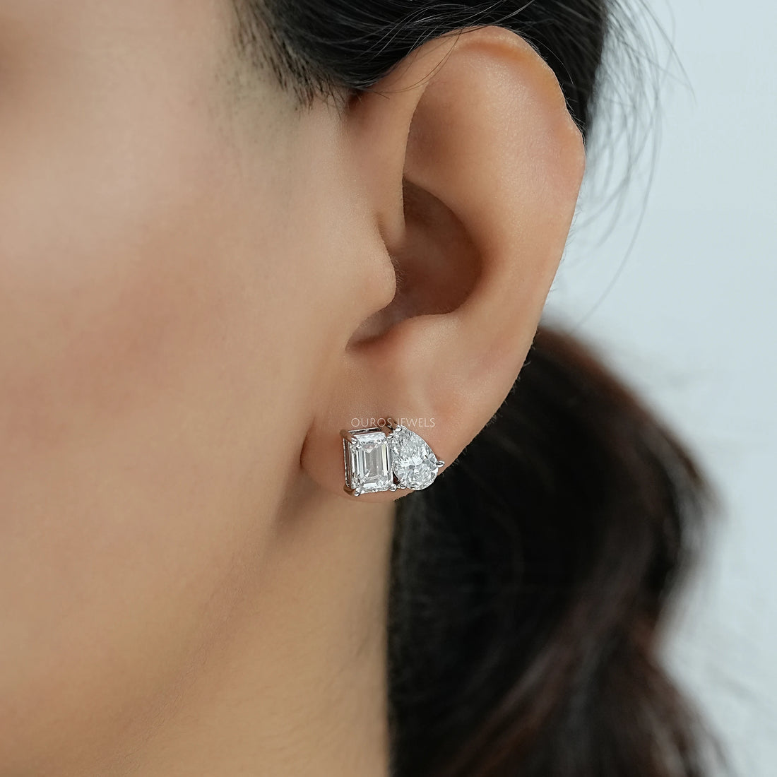 Pear and Emerald Lab Diamond Toi Et Moi Stud Earrings