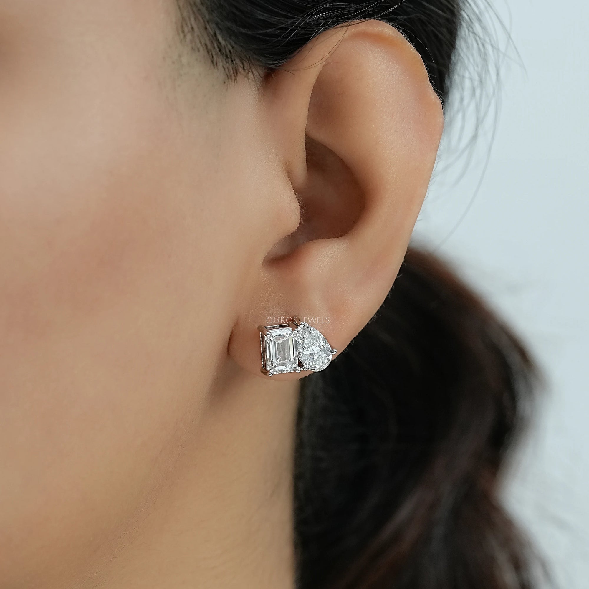 Pear and Emerald Lab Diamond Toi Et Moi Stud Earrings