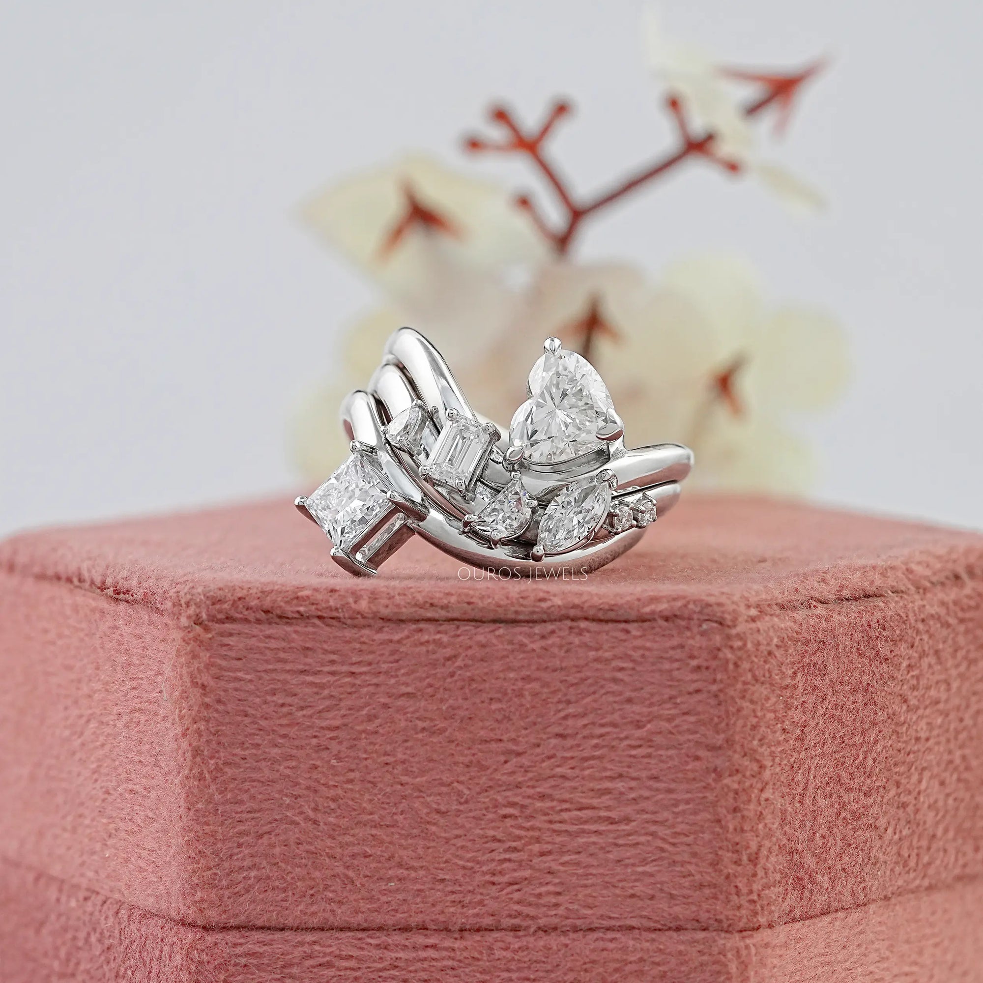 Three Row Multi Shape Lab Diamond Wave Band Ring