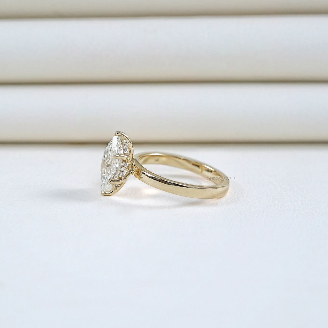 Dutch Marquise Lab Diamond Hidden Halo Engagement Ring Rings