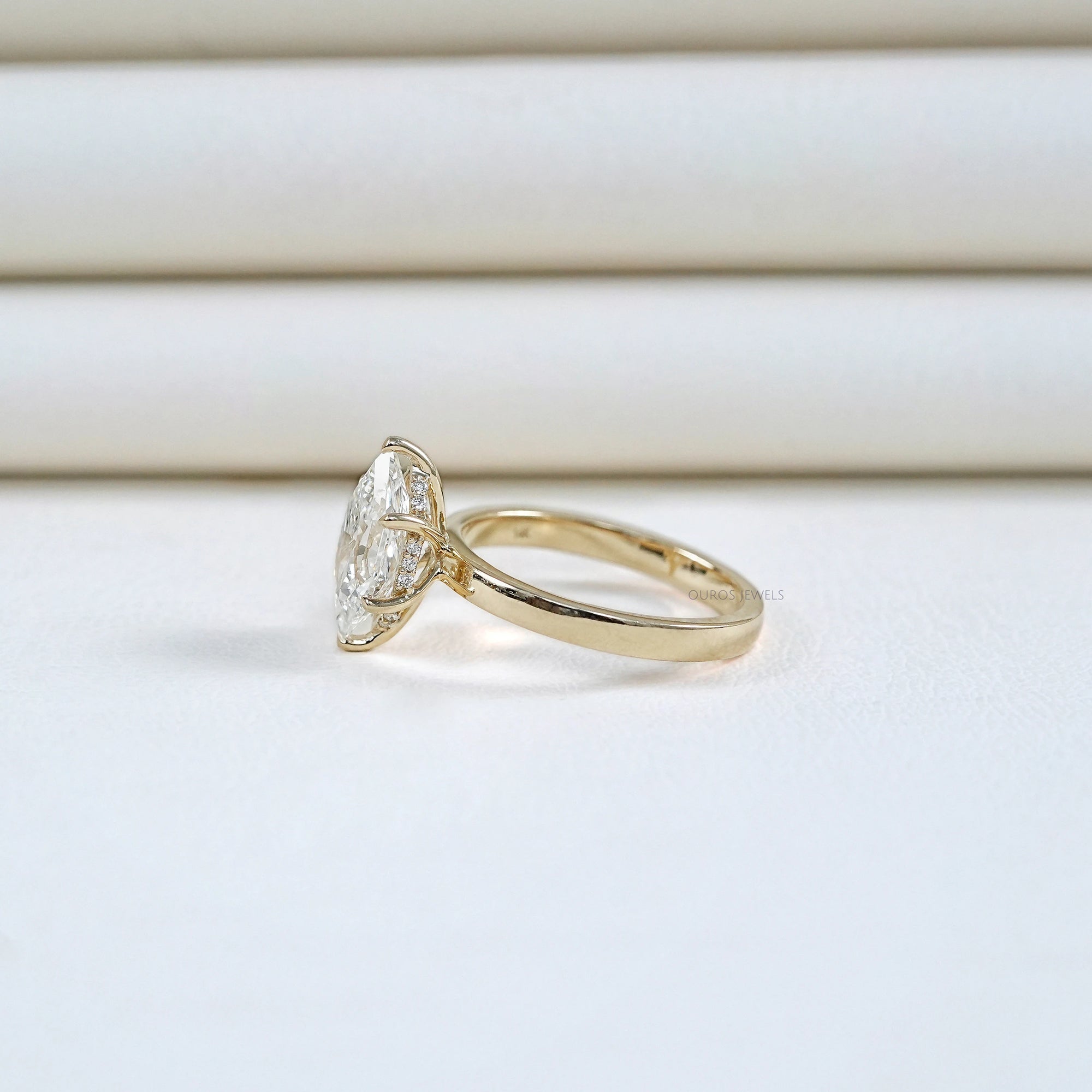 Dutch Marquise Lab Diamond Hidden Halo Engagement Ring Rings