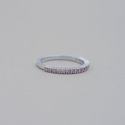 Pink Round Cut Lab Grown Diamond Half Eternity Band Ring