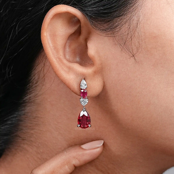 Ruby Pear Gemstone Dangle Earrings