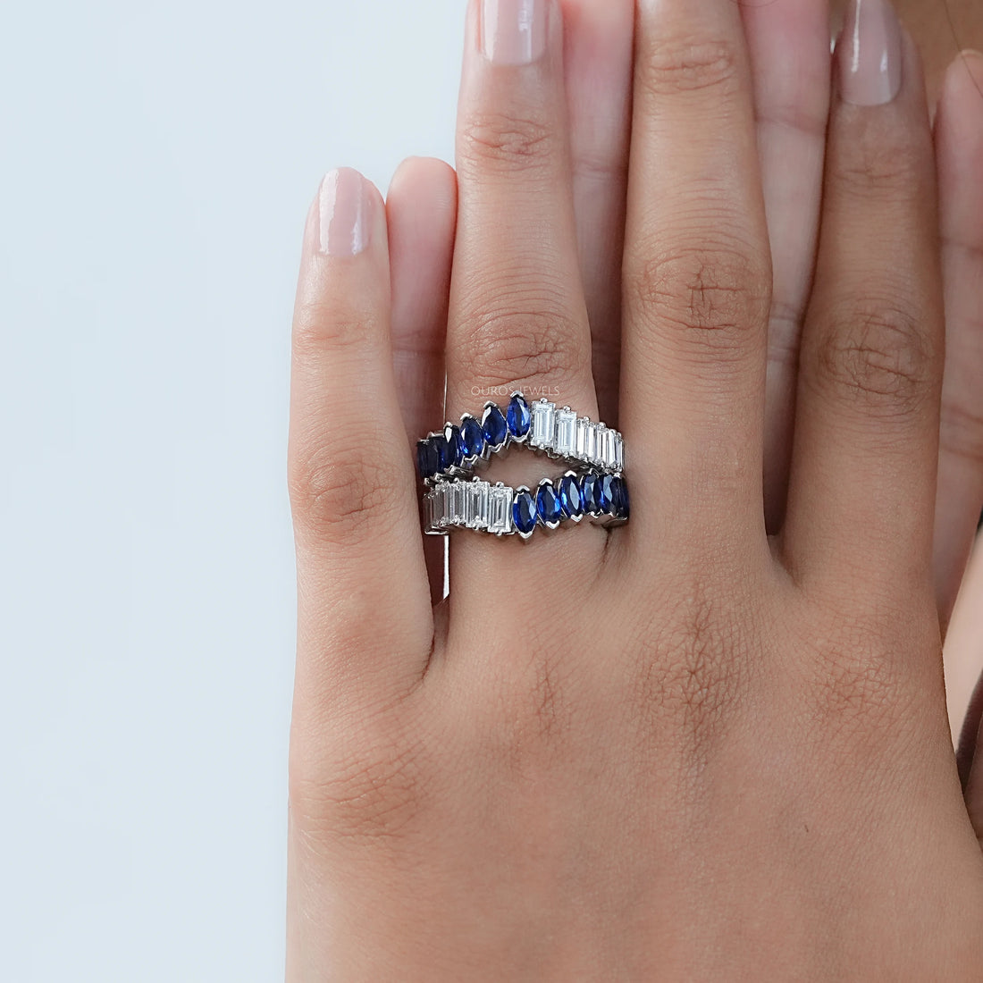 Double Row Sapphire Marquise Gemstone Enhancer Ring Rings