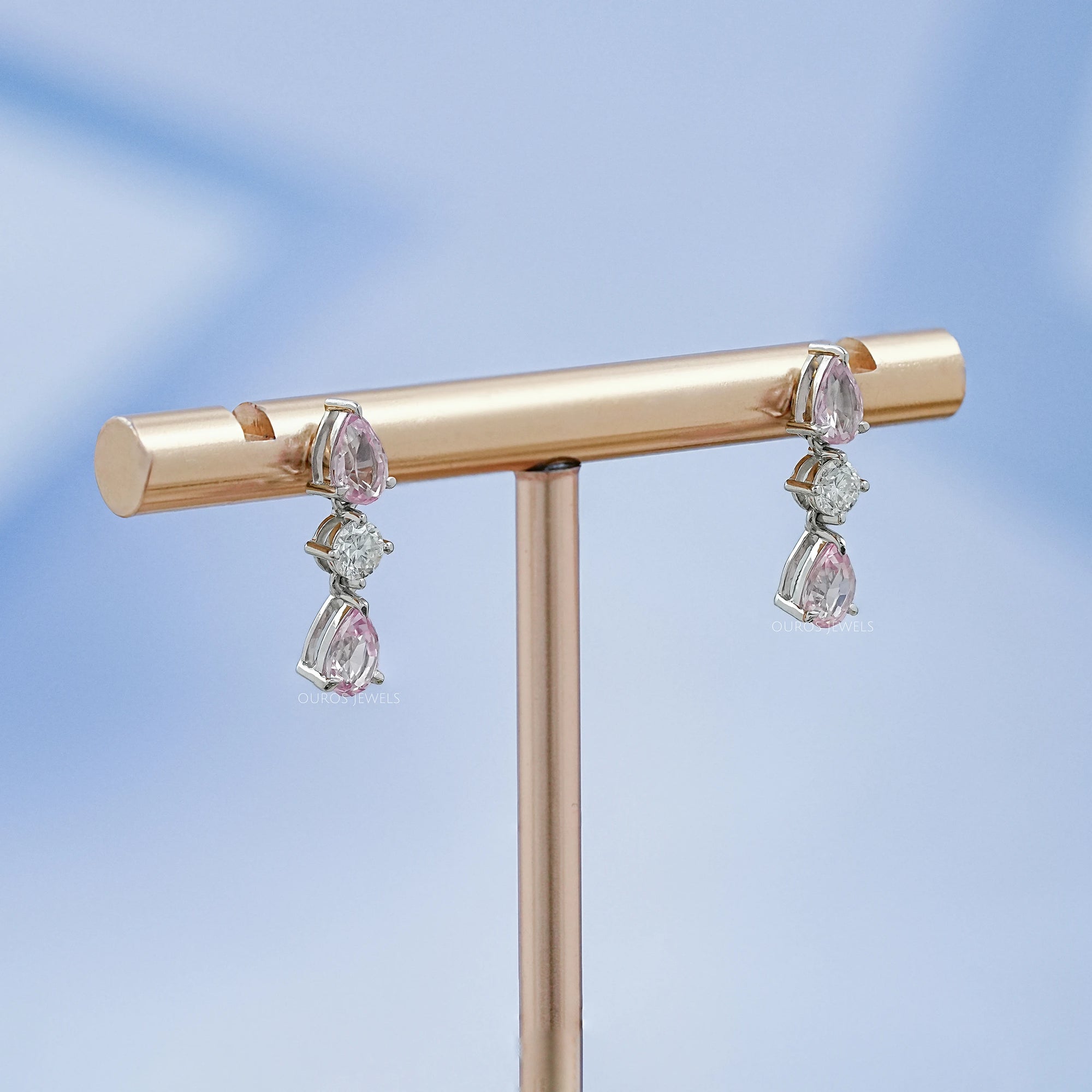 Padparadscha Pear Gemstone Drop Earrings Earring