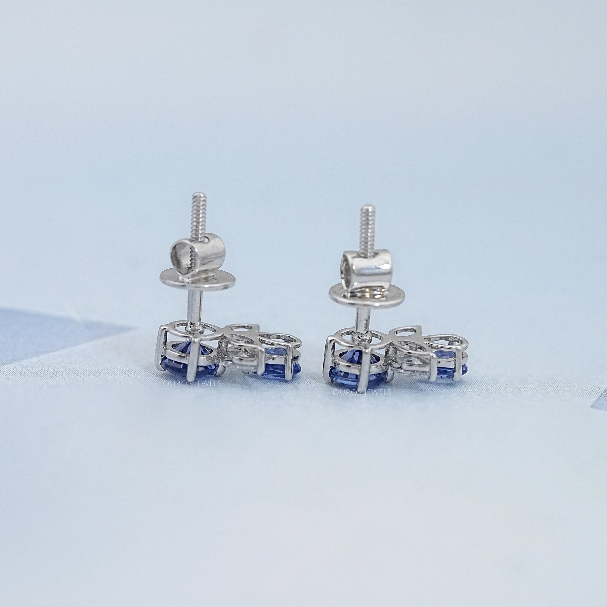 Sapphire Round And Pear Gemstone Stud Earrings Earrings