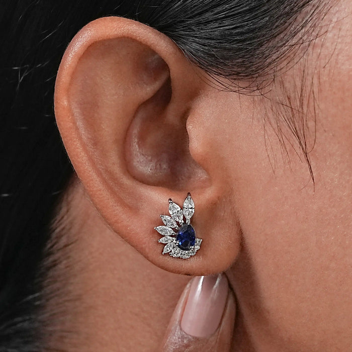 Sapphire Pear And Marquise Diamond Stud Earrings