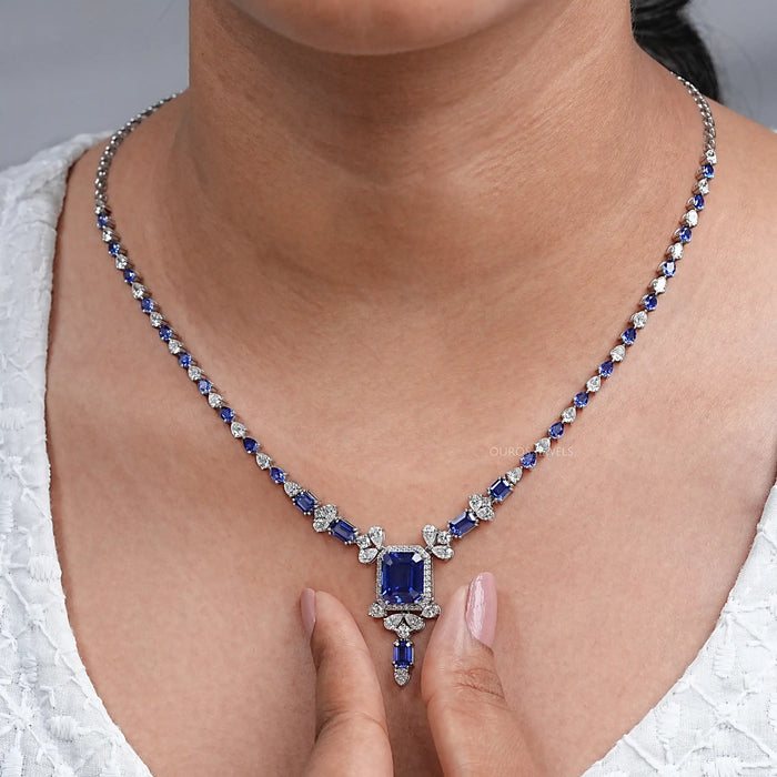 Sapphire Emerald And Pear Diamond Necklace