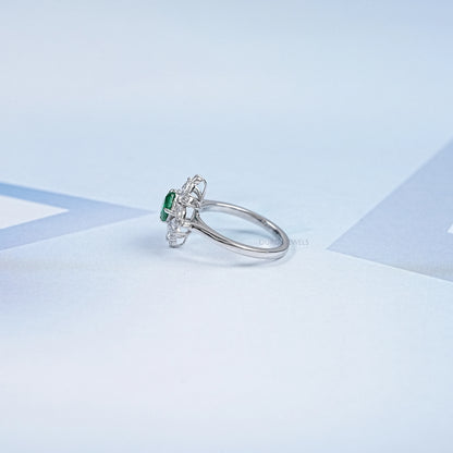 Lab Green Cushion Shape Halo Gemstone Ring Ring