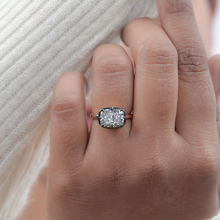 East West Cushion Diamond Black Coating Solitaire Ring