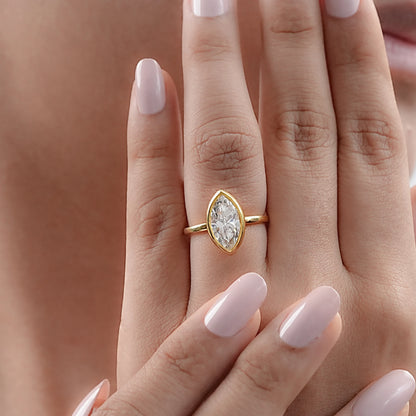 Marquise Lab Diamond Bezel Set Engagement Ring Rings