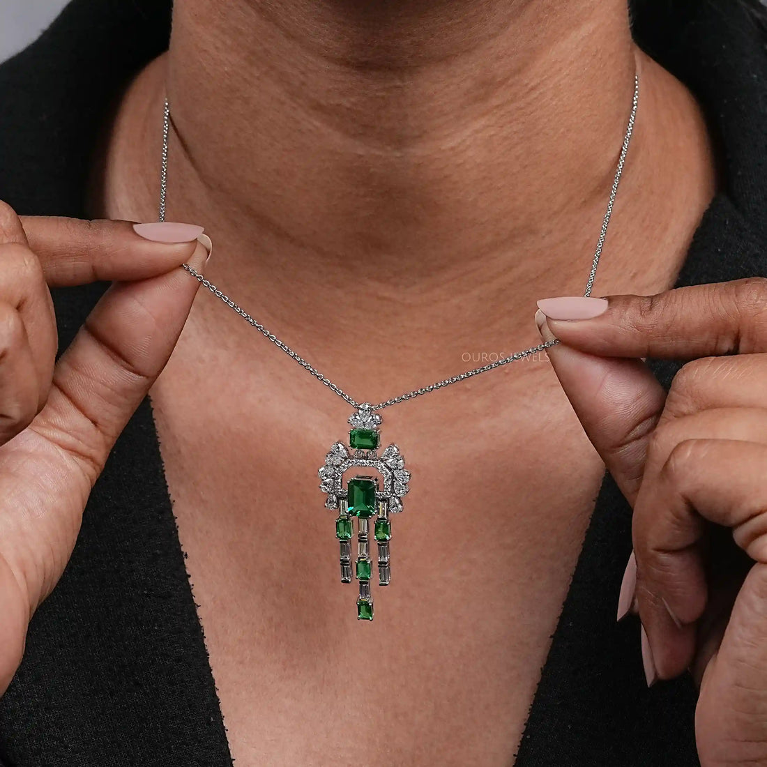 Cluster Diamond And Gemstone Pendant Necklaces