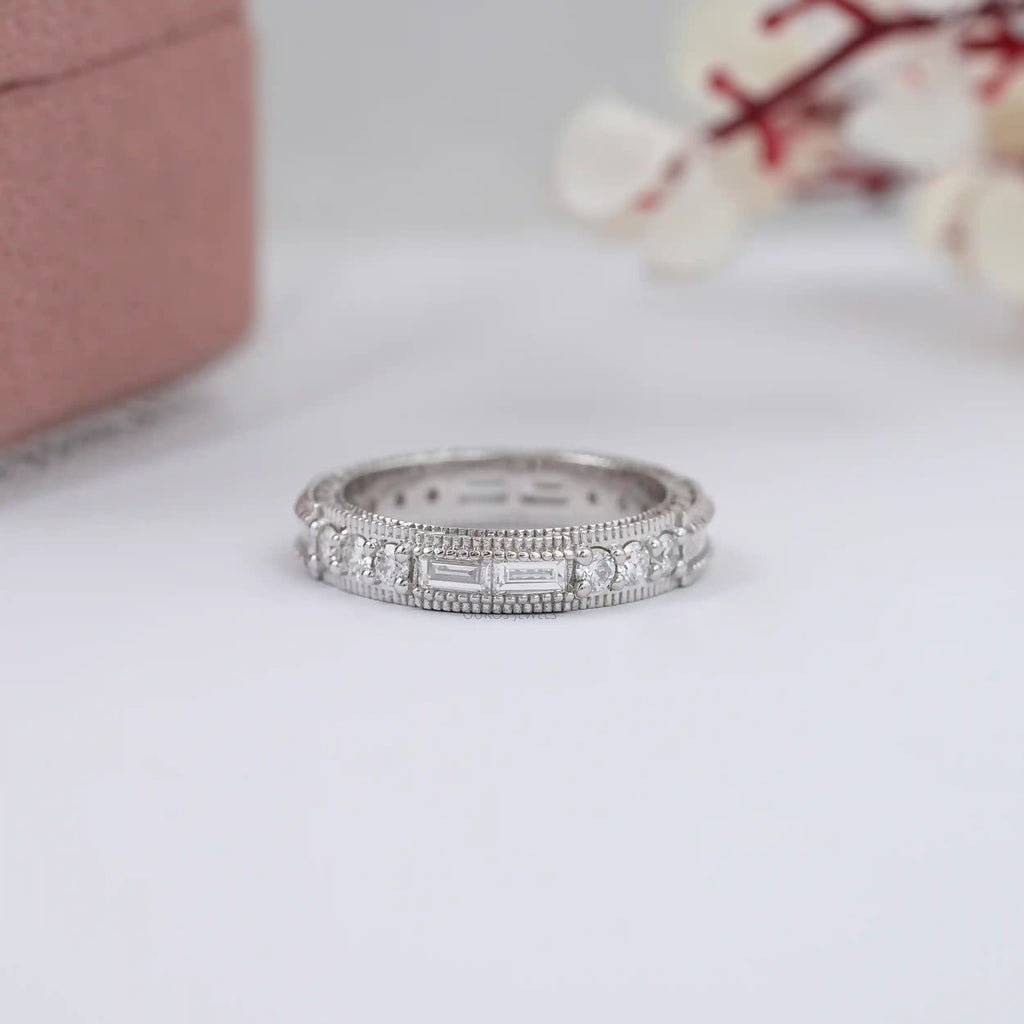 Baguette Round Cut Lab Grown Diamond Wedding Ring