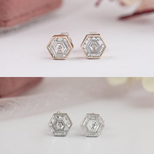 bezel set diamond stud earrings 