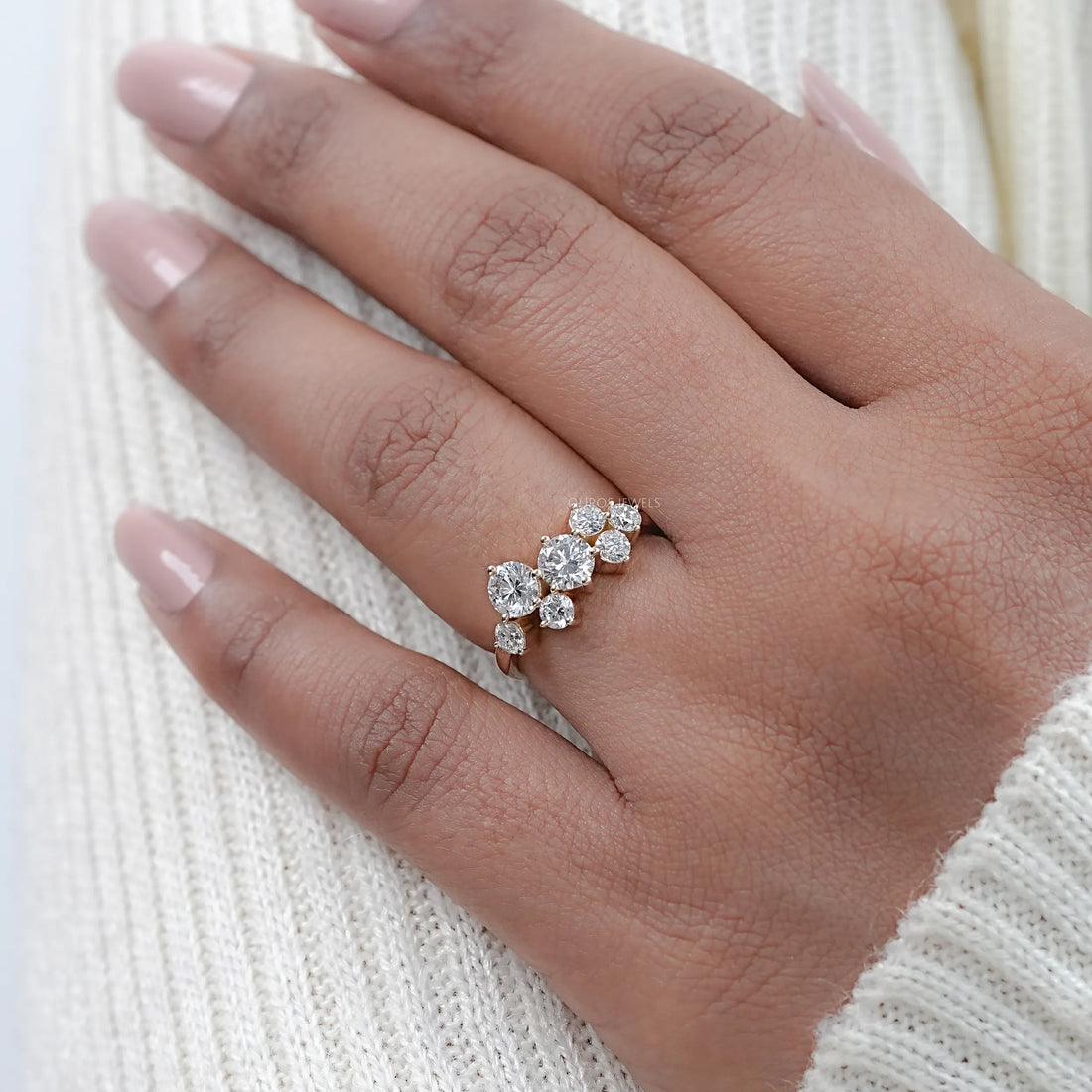 Round Lab Diamond Cluster Dainty Wedding Ring Rings