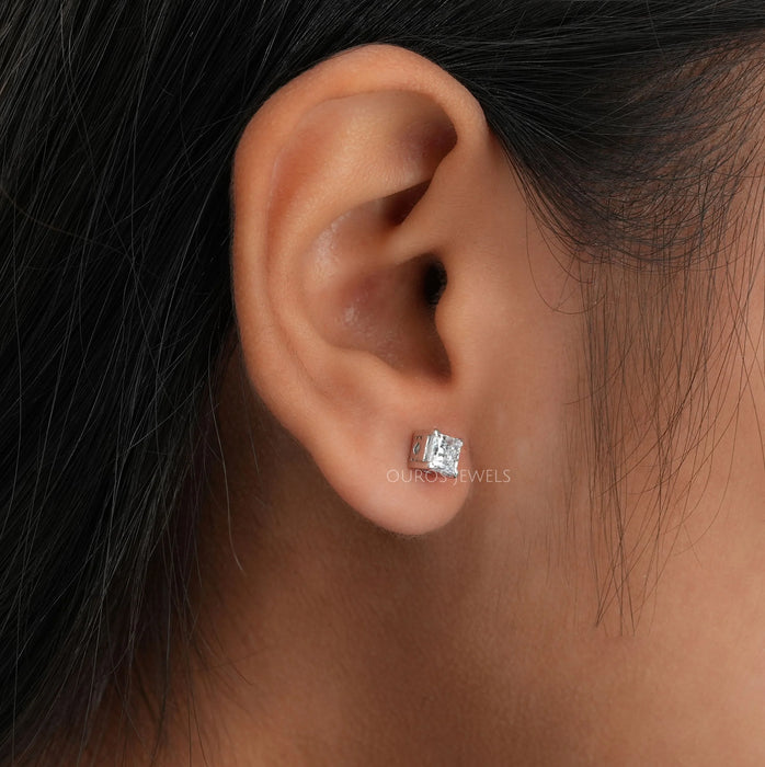 Princess Cut  Lab Grown Diamond Stud Earrings