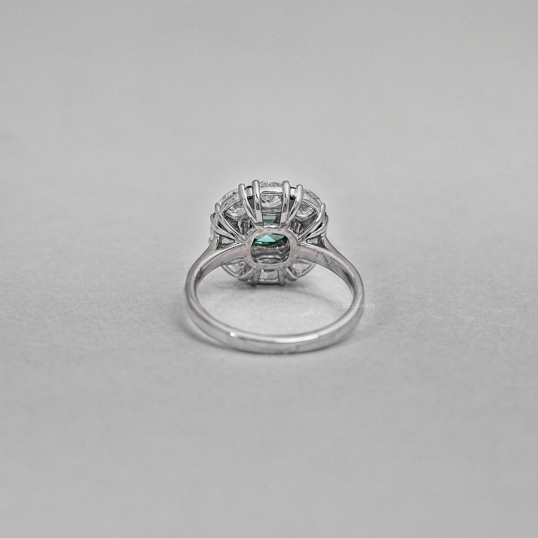 Green Cushion Cut Lab Diamond Halo Engagement Ring Ring