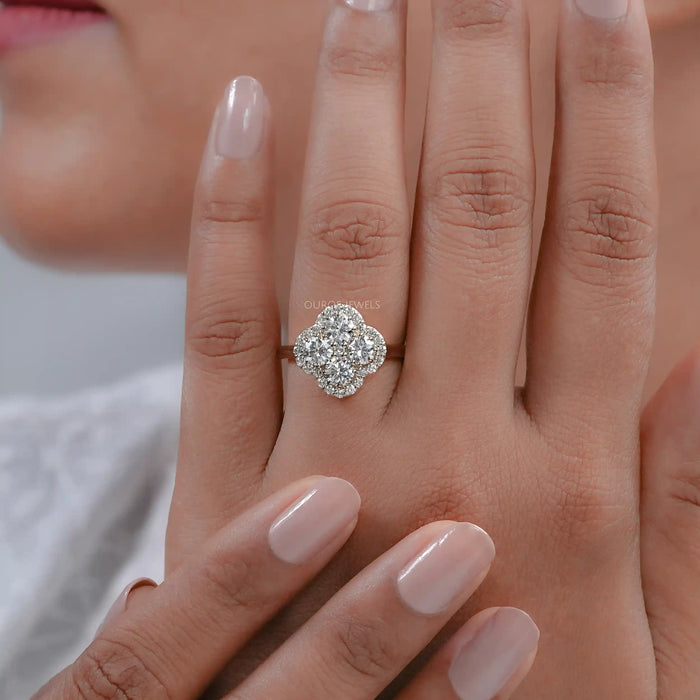 Halo Flower Shape Round Lab Diamond Anniversary Ring