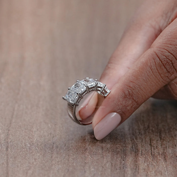 Five Stone Radiant Lab Diamond Wedding Ring