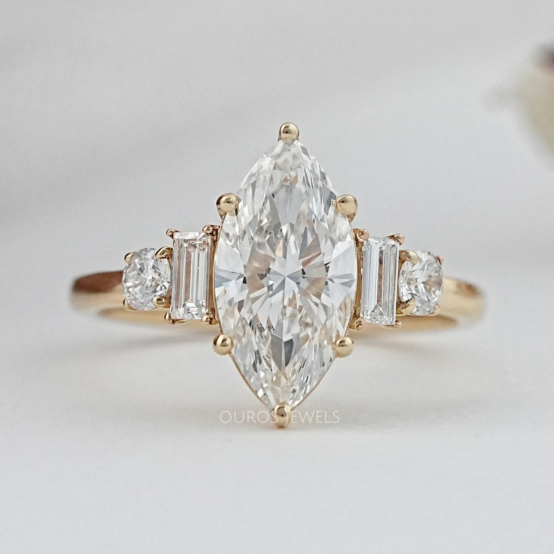 Five Stone Marquise And Baguette Diamond Engagement Ring Rings