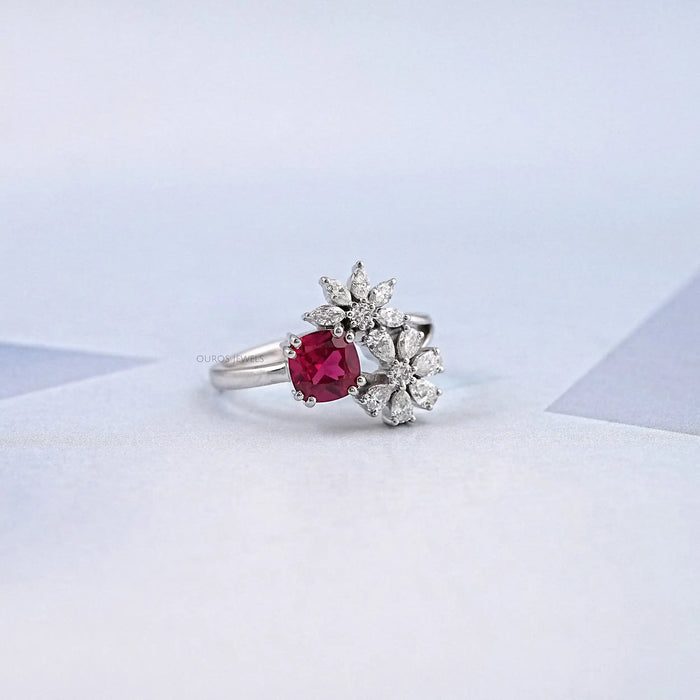 Ruby Cushion Gemstone Split Shank Engagement Ring