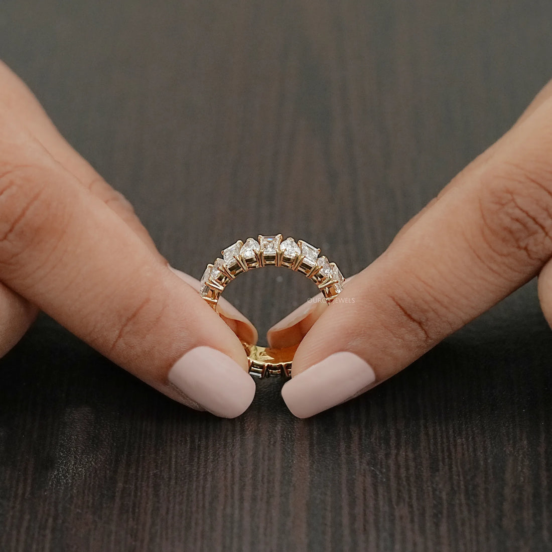 Tapered Baguette and Pear Diamond Half Eternity Wedding Band Rings