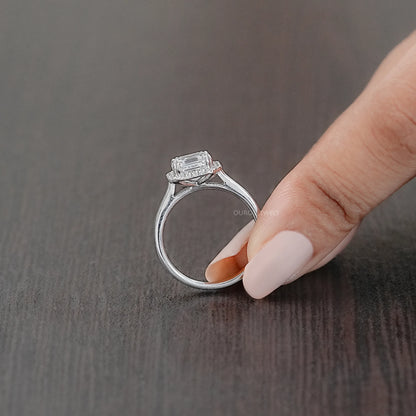 Asscher Cut Lab Diamond Halo Solitaire Engagement Ring Rings