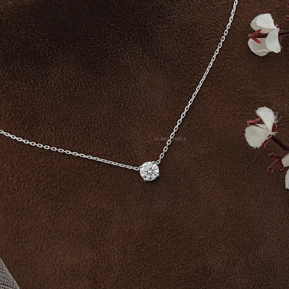 Round Cut Lab Diamond Solitaire Pendant Necklaces