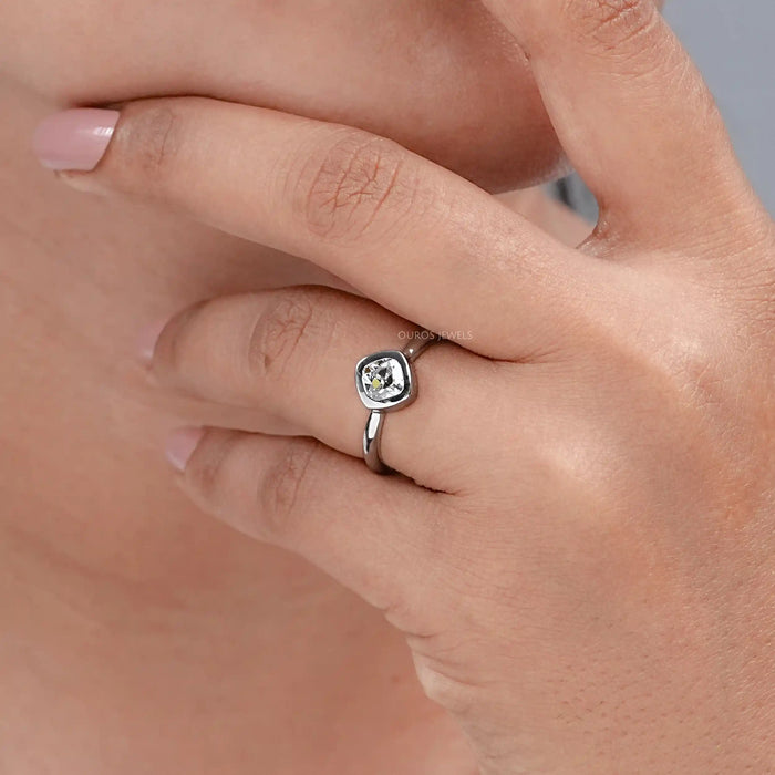 Bezel Set Old Mine Cushion Cut Solitaire Ring