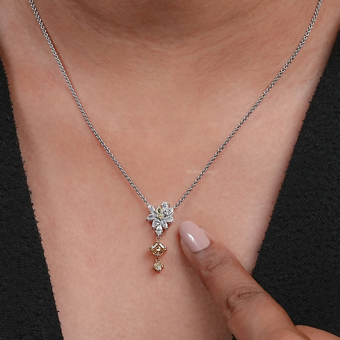 Cluster Diamond Yellow Asscher Cut Pendant