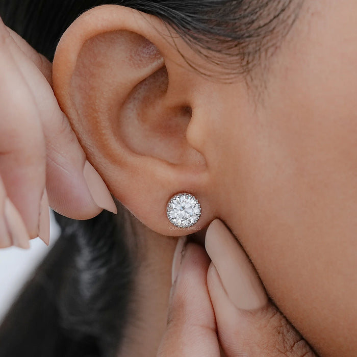 Round Lab Diamond Milgrain Stud Earrings