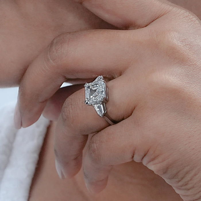 Asscher Diamond Three Stone Engagement Ring
