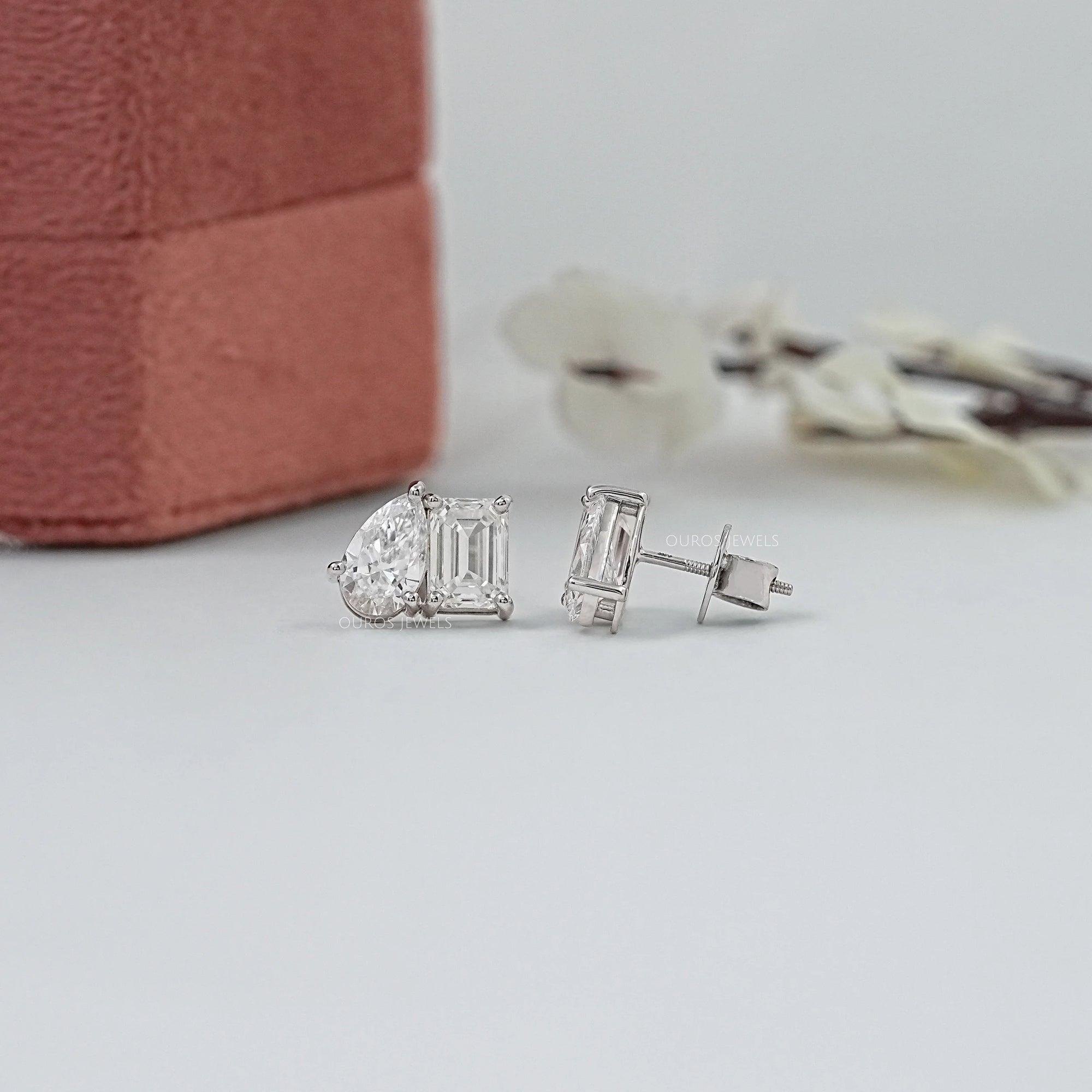 Pear and Emerald Lab Diamond Toi Et Moi Stud Earrings