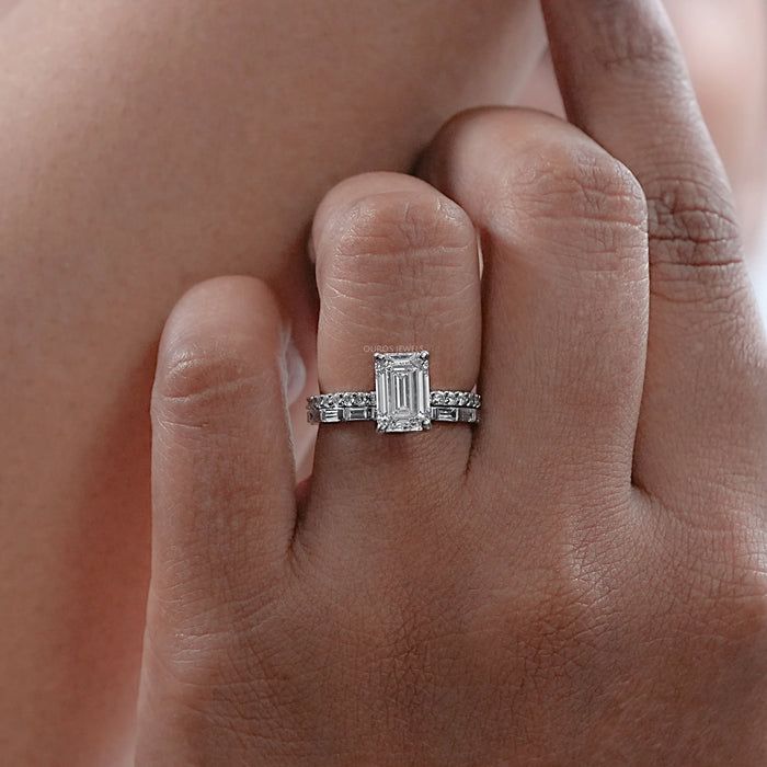 Emerald Cut Lab Diamond Wedding Ring set