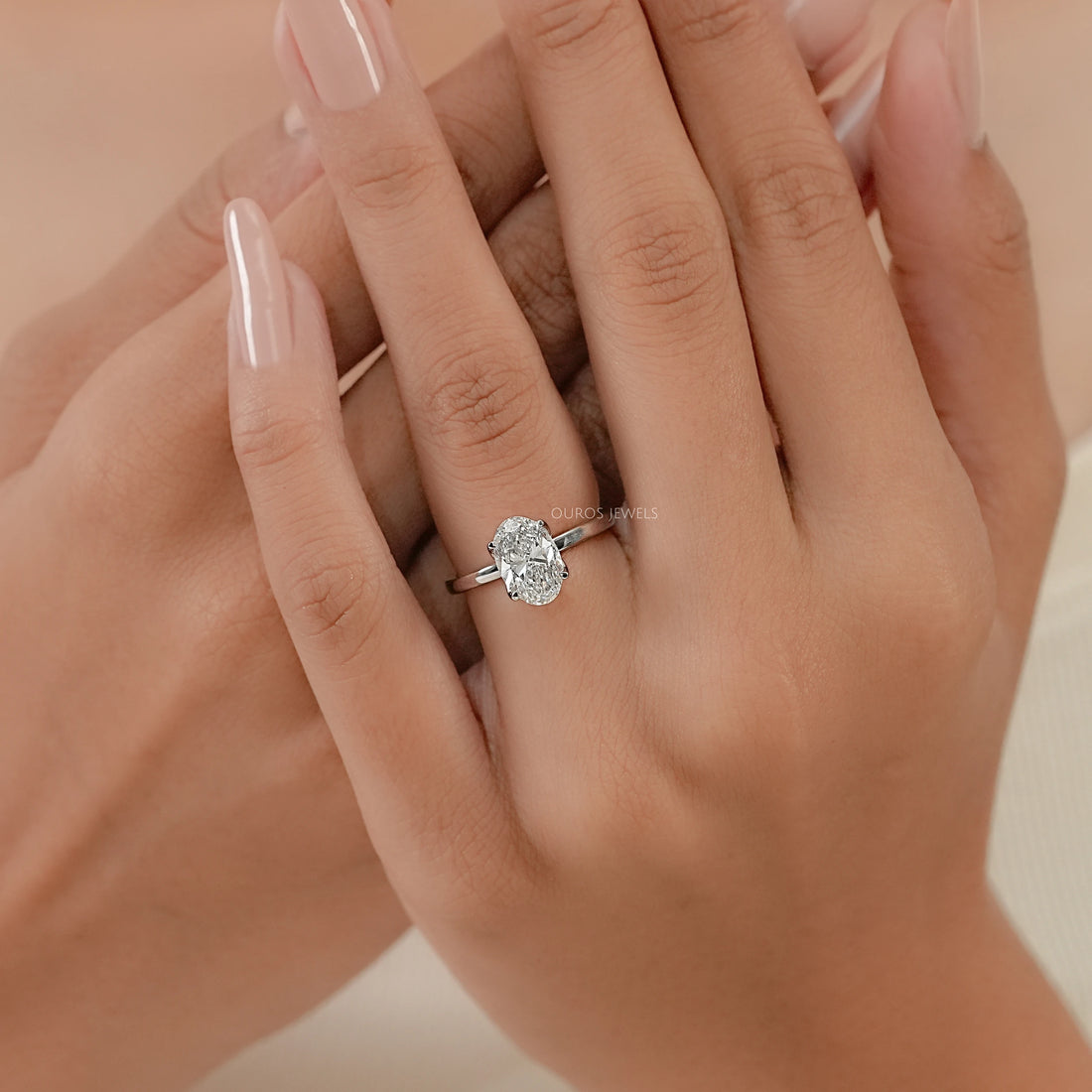 Lab Grown Oval Diamond Tulip Solitaire Ring Ring