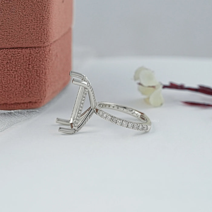 Emerald Shape Hidden Halo Semi Mount Ring