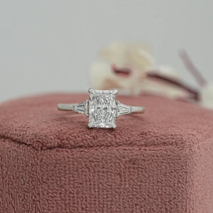 Brilliant Radiant Cut And Tapered Baguette Three stone ring