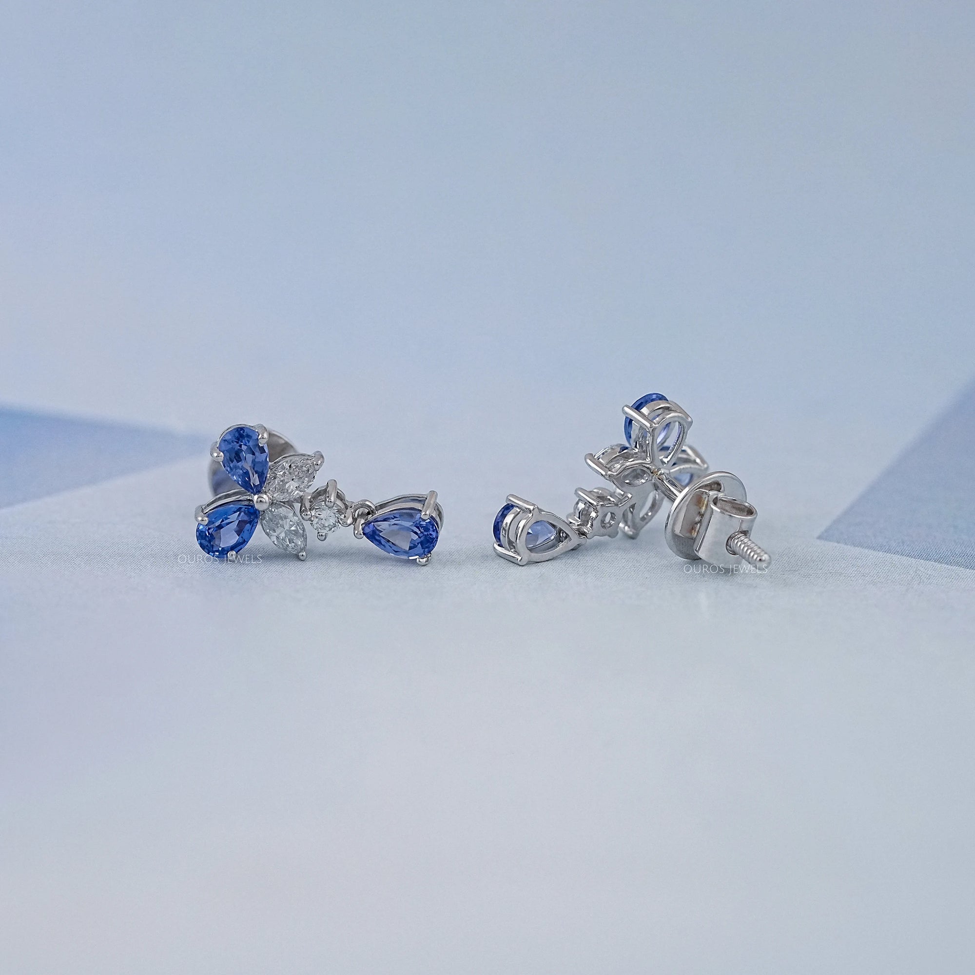 Sapphire Pear And Marquise Lab Diamond Drop Earrings Earrings