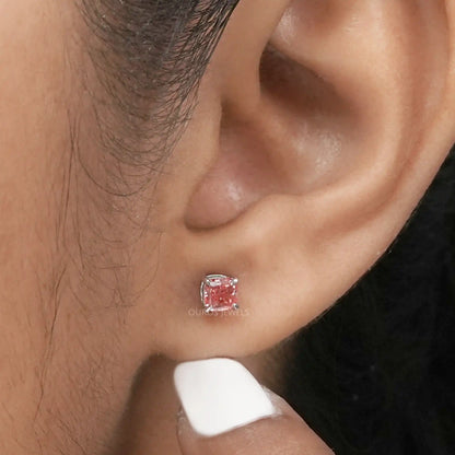 Pink Cushion Cut Single Stud Earring Earring