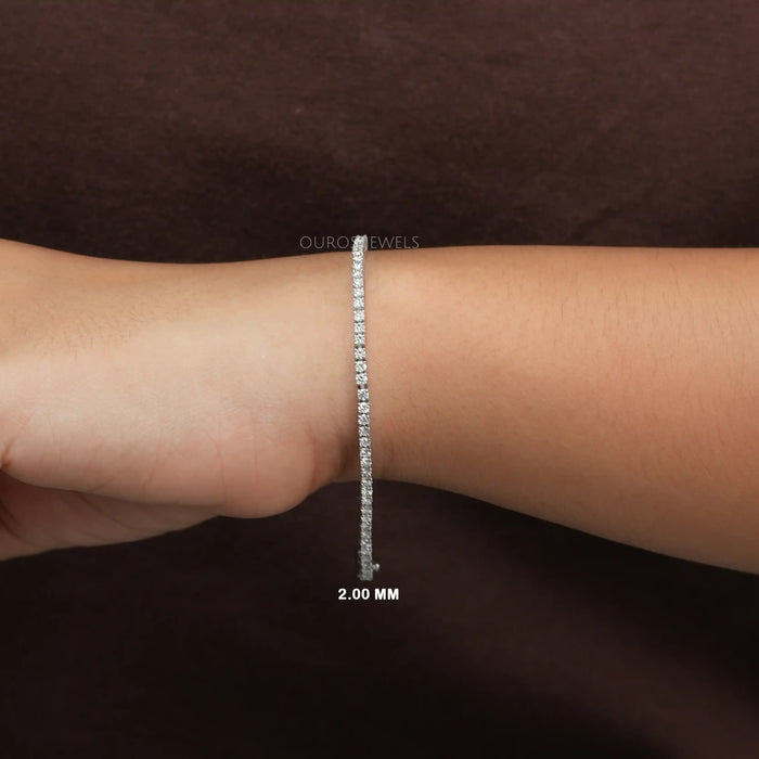 [A Women wearing Round Cut Lab Diamond Bracelet]-[Ouros jewels]